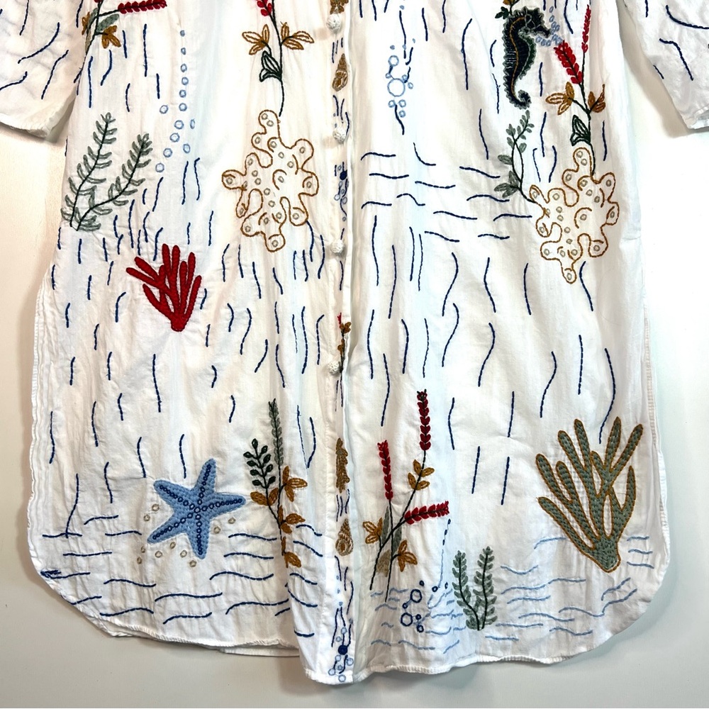 Zara Sea Motif Beach Embroidered Tunic Dress Cover-up Size XS - Picture 9 of 14